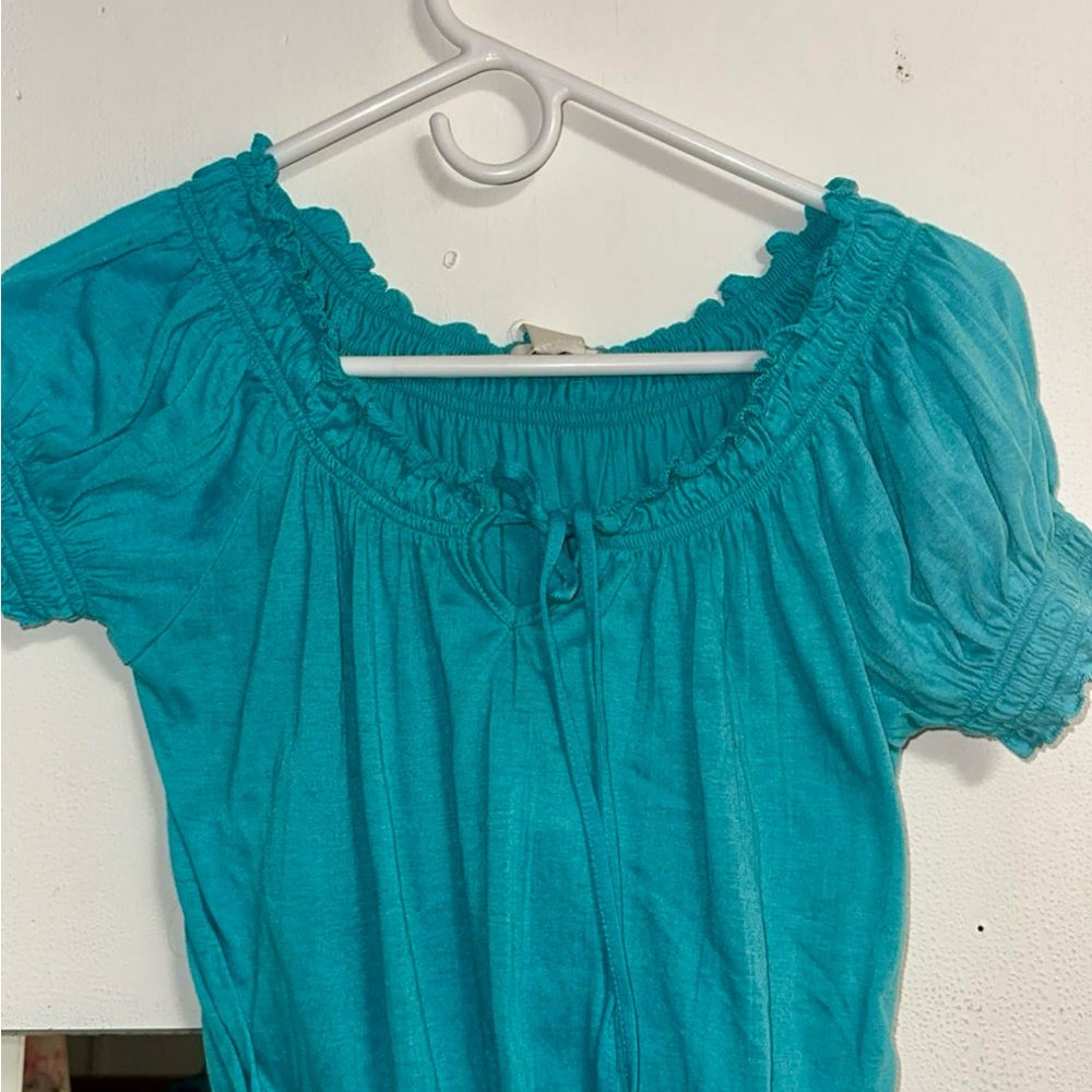 Macy's Teal Blouse with Ruffle Details
